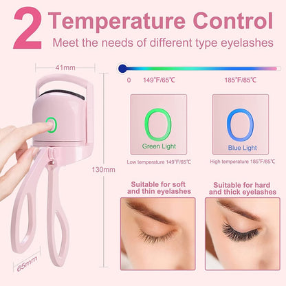Heated Eyelash Curler With 2 Temp Quick Heat for Long Lasting Curl & Rechargeable USB Cord Capability