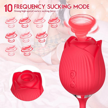 "Rose Toy Deluxe" Sex Toy 10-Speed Sucking + Stimulating Vibrator for Women
